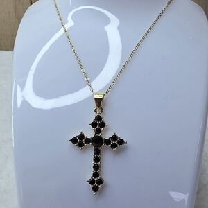Gold and Black Cross Pendant Necklace